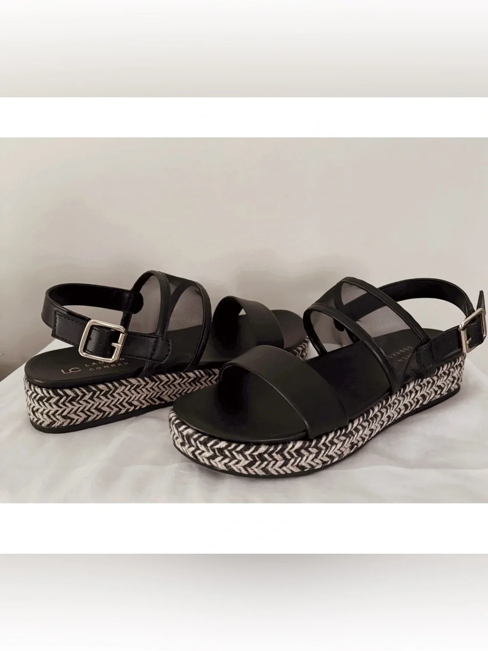 LC Lauren Conrad Black Platform Sandals with Braided Trim